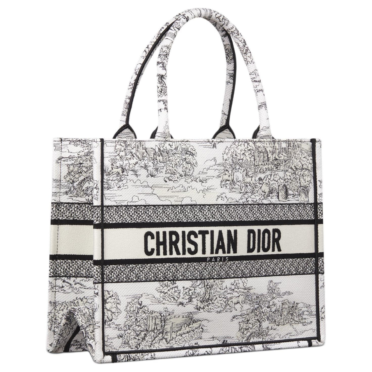DIOR BookTote Cotton Tote Bag Shopping Bag Handbag Medium Size Women's White & Black