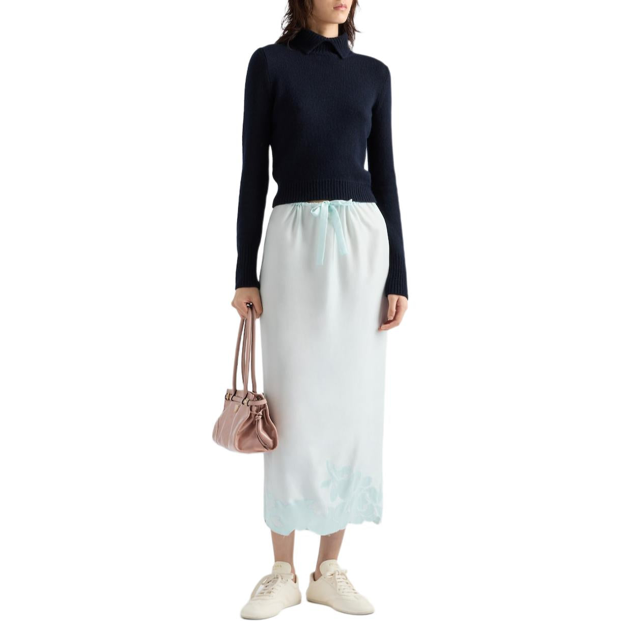 PRADA Embroidered Habutai Silk Midi Skirt