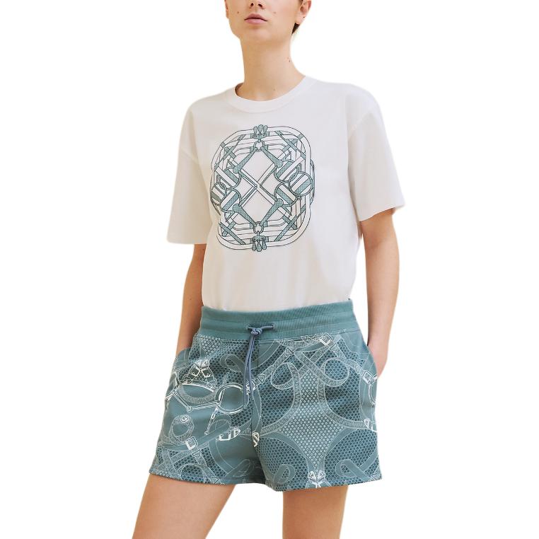 HERMES Patterned Print Crew Neck Pullover Short-Sleeved T-Shirt Women's White