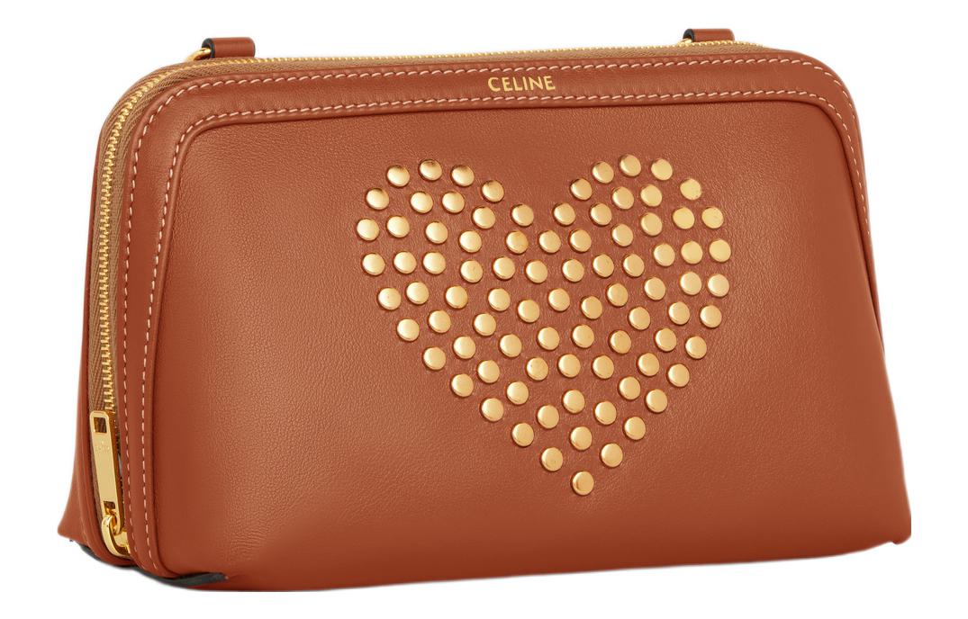 CELINE Cuir Triomphe Calfskin One Shoulder Crossbody Clutches Women's Brown