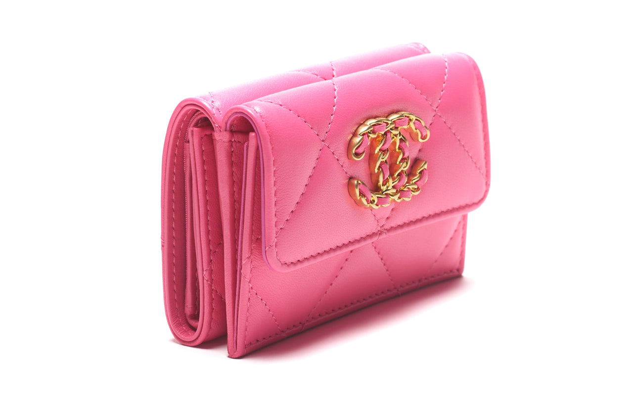 CHANEL 19Bag Lambskin Wallet Small Size Women's Pink