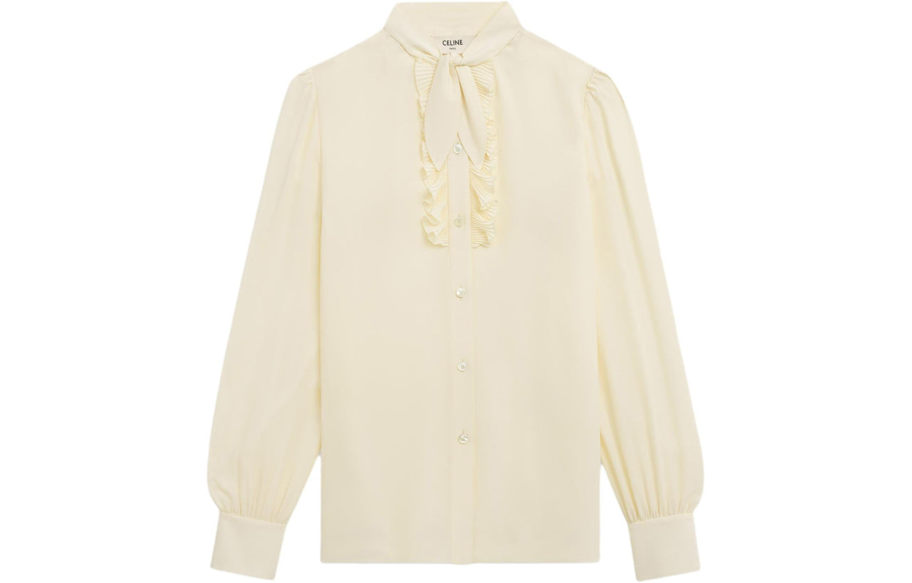 CELINE Blouse With Jabot In Silk Crepe Shirt Women's Ivory
