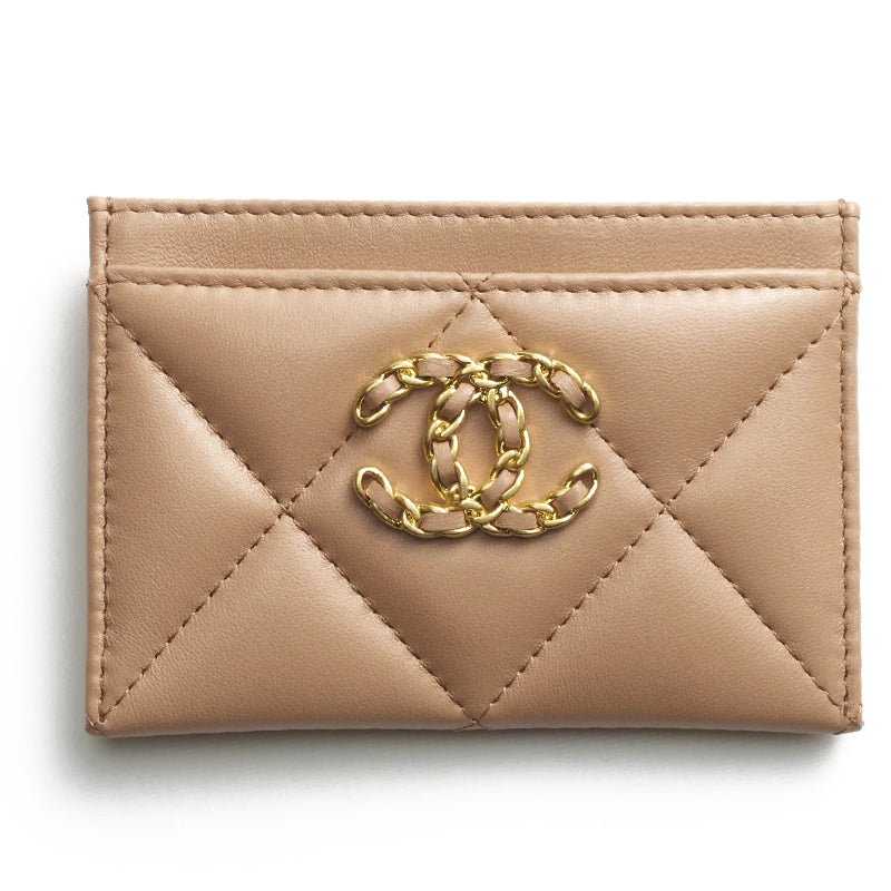 CHANEL 19Bag Lambskin Card Holder Women's Dark Beige