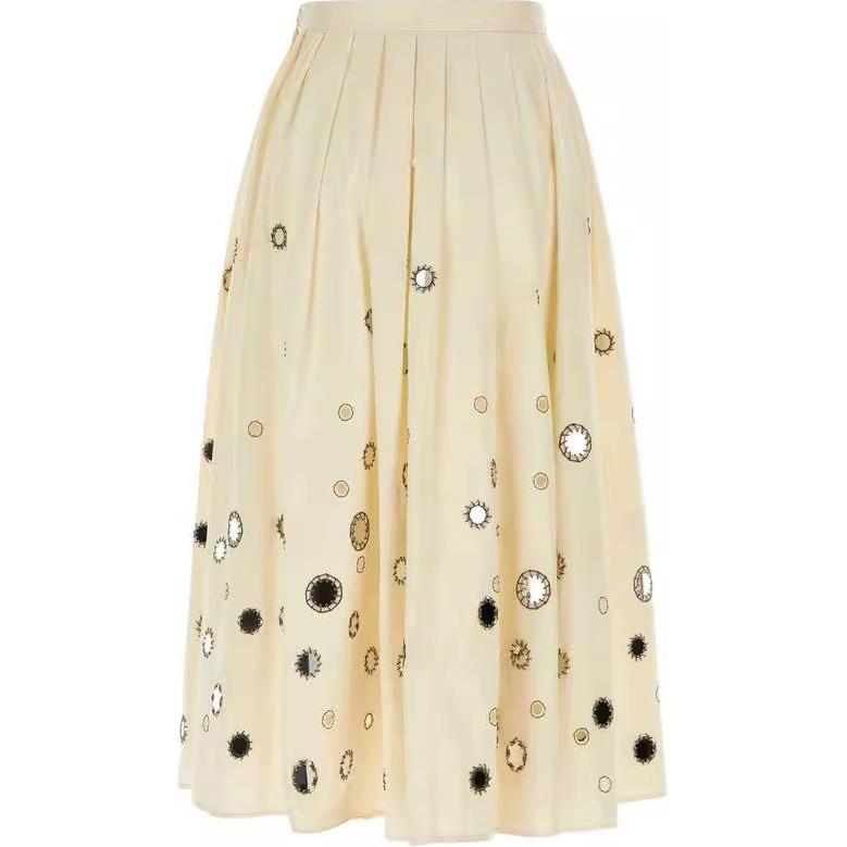 PRADA Embroidered Detailed Pleated Skirt