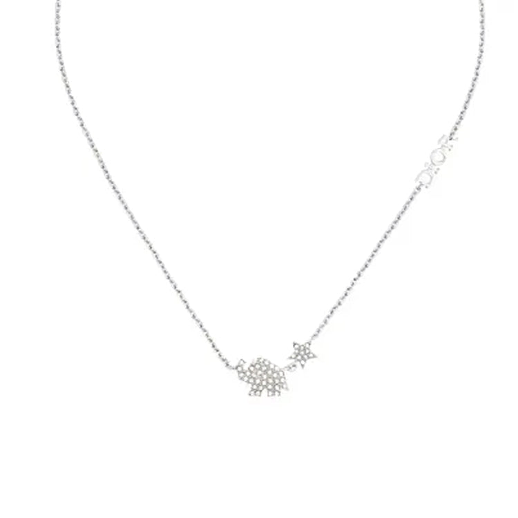 DIOR Faux Crystal Necklaces Women's Silver