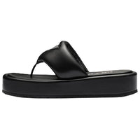PRADA Soft Padded 35mm Thong Wedge Sandals Black Nappa Leather Women's