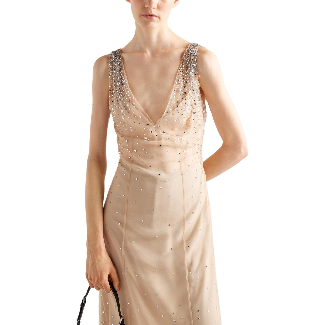 PRADA Crystal embellished Tulle Midi Dress