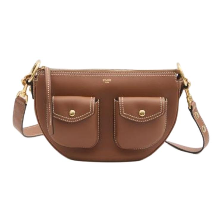 CELINE Calfskin Shoulder Bag Women's Brown