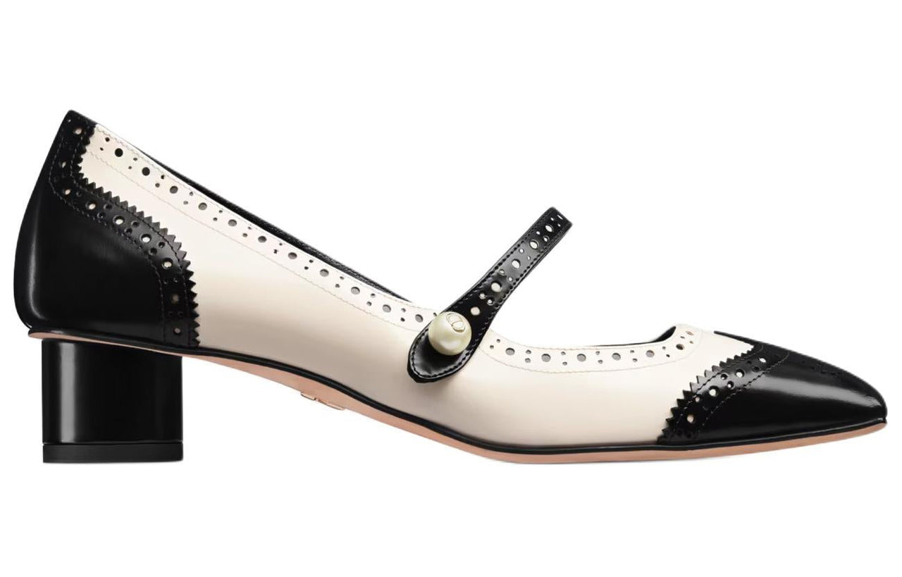 DIOR Spectadior Chunky Heel Mary Jane Shoes 3.5cm Women's White Black