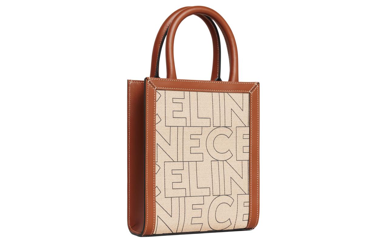 CELINE Cabas Fabric With Calfskin Trim Shoulder Bag Crossbody Bag Handbag Mini Women's Natural/Tan