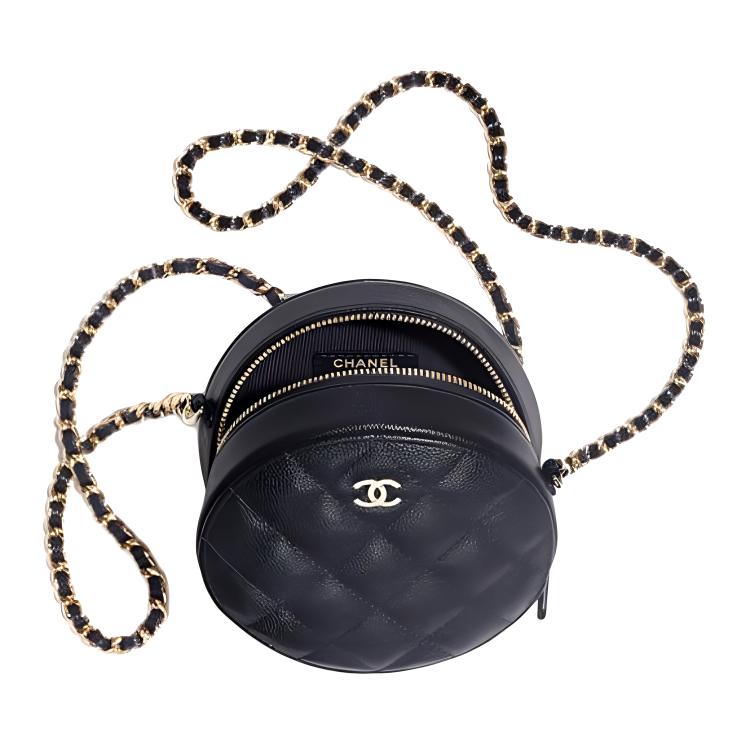 CHANEL 19Bag Litchi Grain Cow Leather Round Cake Bag Shoulder Bag Crossbody Bag Women's Black