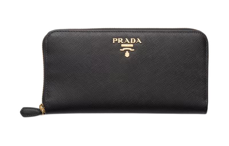 PRADA Cow Leather Wallet Tubas Women's Black & Light Pink