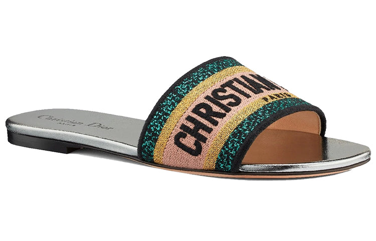 DIOR Dway Slide Green White Metallic Women's