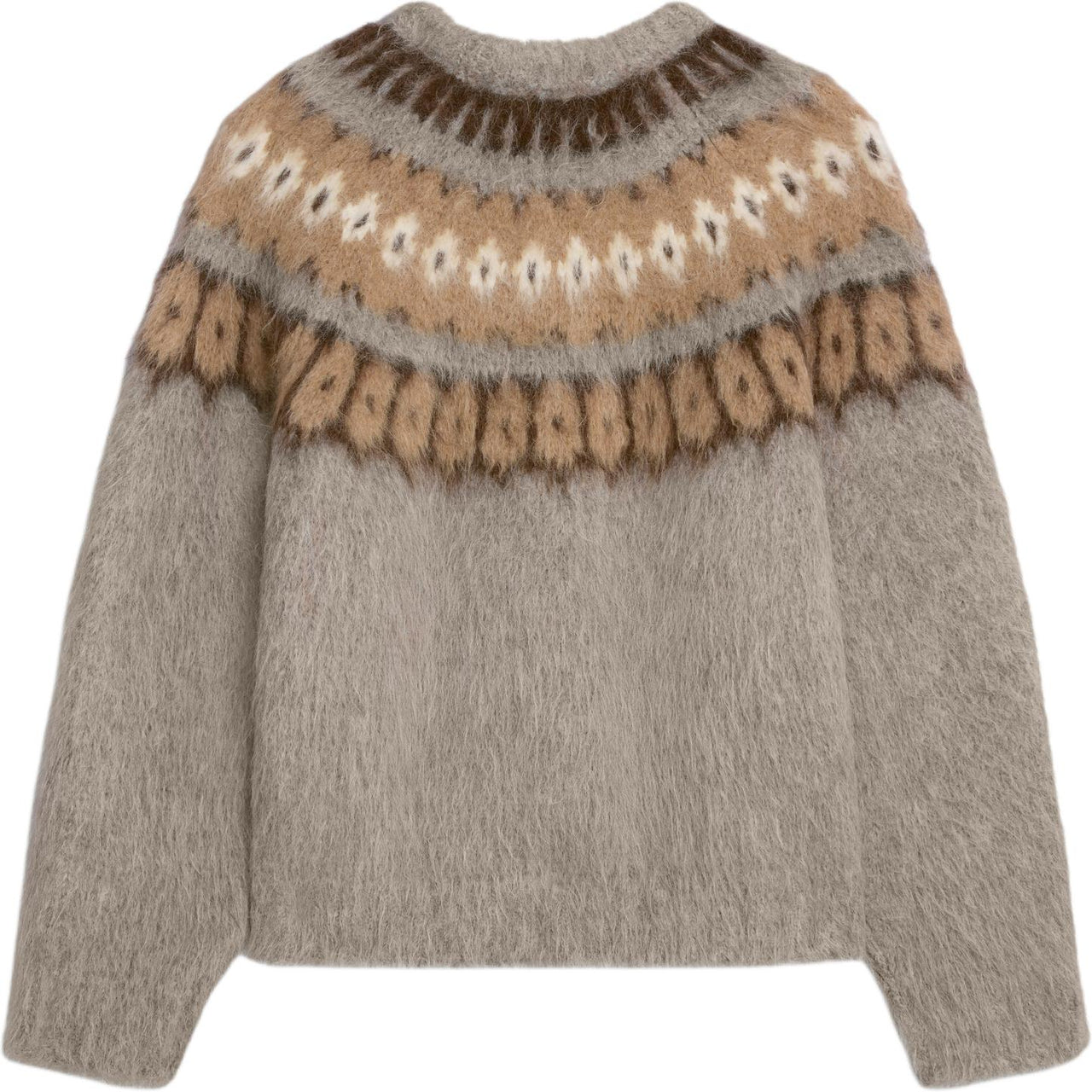 CELINE Crew Neck Sweater In Brushed Fair Isle Alpaca Wool
