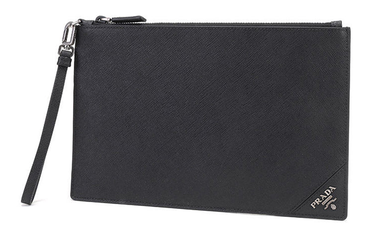 PRADA Cow Leather Clutch Men's Black