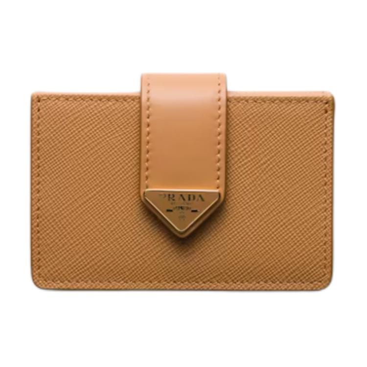 PRADA Calfskin Card Holder Women's Khaki