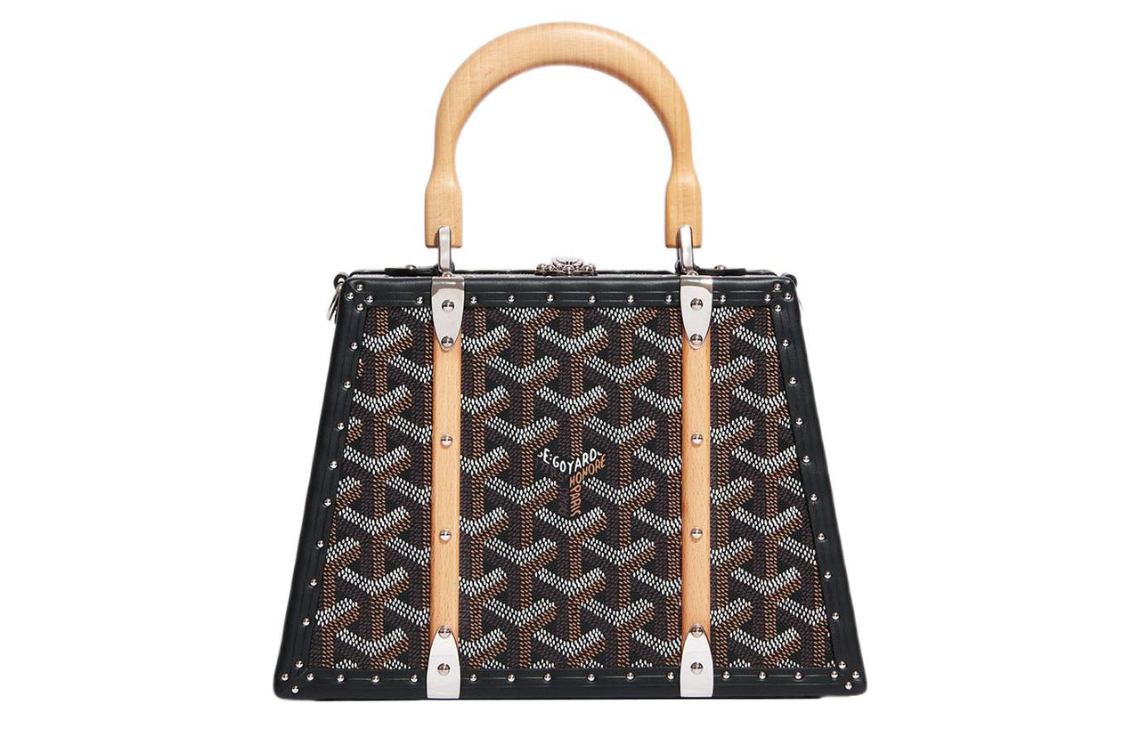 GOYARD Saigon Canvas With Calfskin Hard Case Handbag Mini Unisex Black