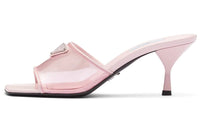 PRADA Plexiglas 65mm Mule Sandals Alabaster Pink Patent Leather Women's