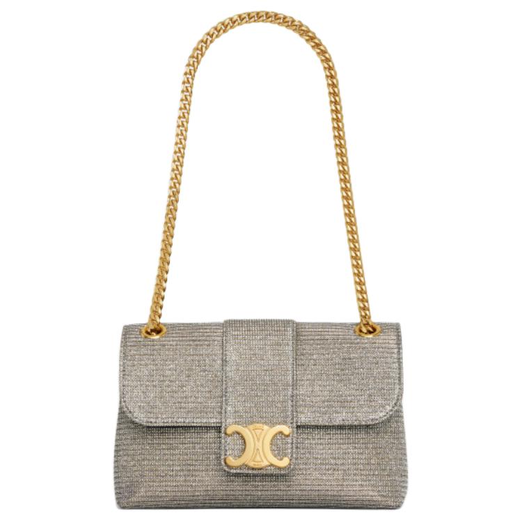 CELINE Fabric Shoulder Bag, Crossbody Bag Small Size Women's Bright Gold