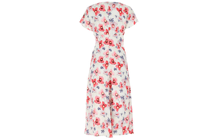 PRADA Dangle Belt Floral Optimized Mid-Length Short-Sleeved Dresses Women's Pink