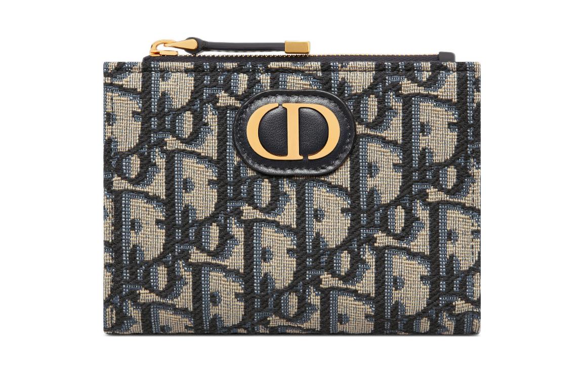 DIOR 30 Montaigne Jacquard Card Holder Wallet Women's Blue
