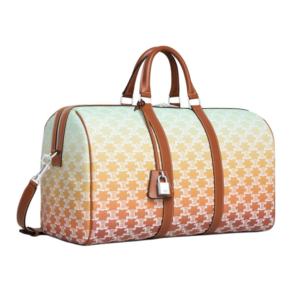 CELINE Cow Leather Travel Bag Medium Size Men's Yellow & Cyan