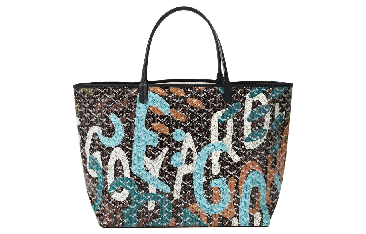 GOYARD Saint Louis Canvas With Leather Tote Bag Shopping Bag Shoulder Bag Handbag Large Size Unisex Black/Blue