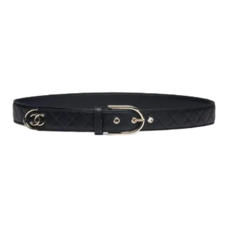 CHANEL - Leather Belts Unisex Black -