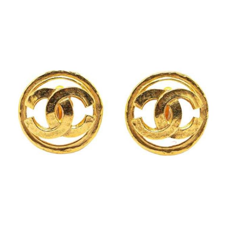 CHANEL 1994 Plated Cc Round Clip On Earrings Costume Earrings