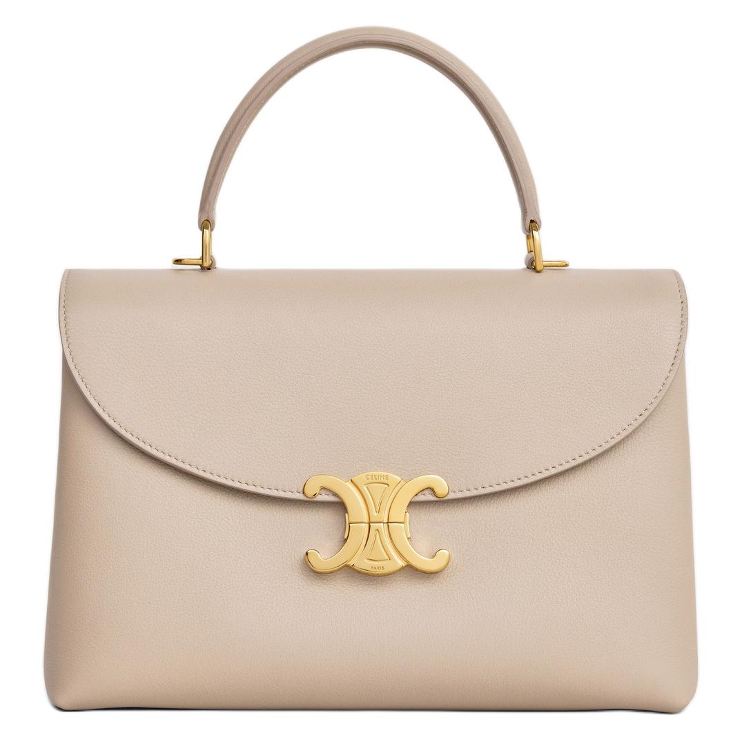 CELINE Calfskin Shoulder Bag Crossbody Bag Handbag Medium Size Women's Light Beige