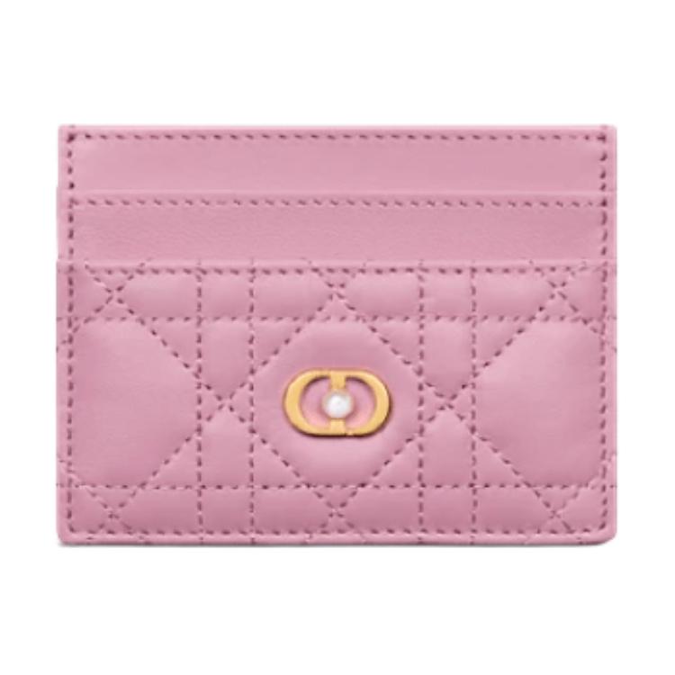 DIOR Sheepskin Card Holder Women's Hydrangea Pink