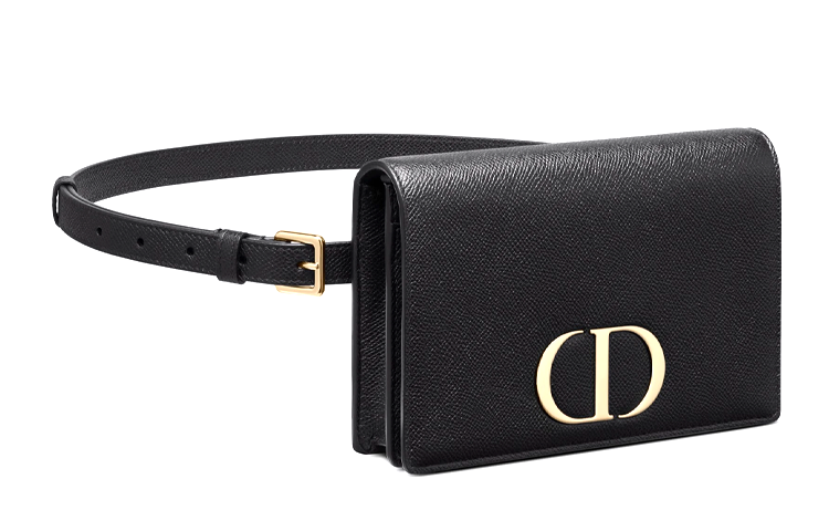 DIOR 30 Montaigne Cow Leather One Shoulder Crossbody Clutch Fanny Pack Women's Black