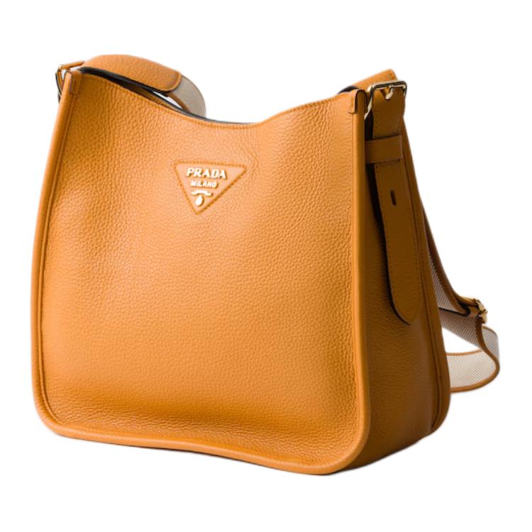 PRADA Cow Leather Shoulder Bag Medium Size Women's Orange