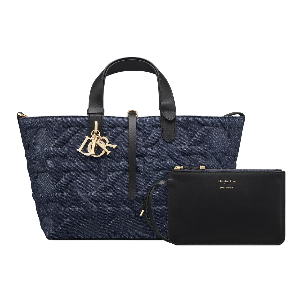 DIOR Fabric Cow Leather Patchwork Handbag Medium Size Women's Blue