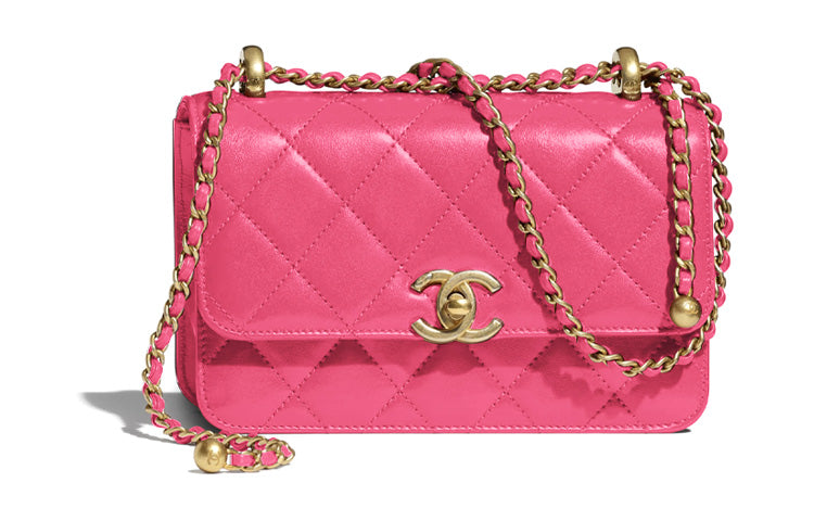 CHANEL 19Bag Calfskin Flap Bag Chain Coin Purse Crossbody Bag Mini Women's Pink