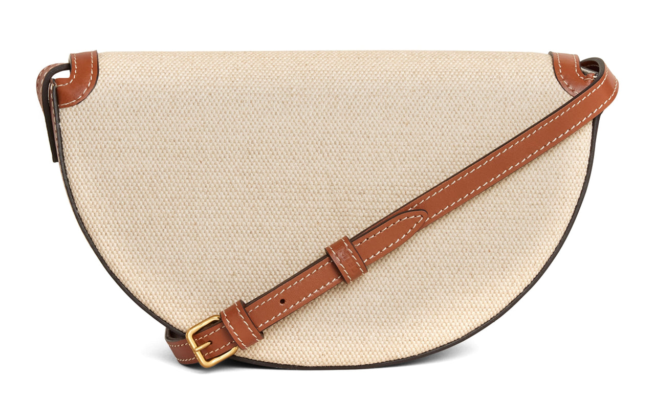 CELINE BesaceTriomphe Fabric Cow Leather Patchwork Crossbody Bag Shoulder Bag Women's Natural/Tan
