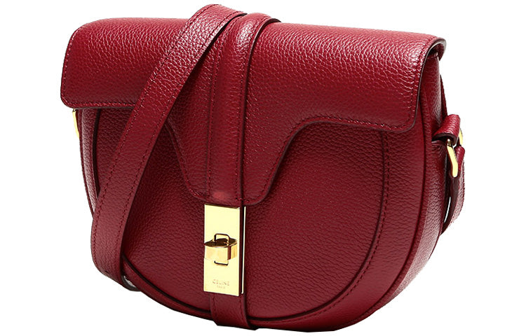 CELINE Besace Calfskin Shoulder Bag Crossbody Bag Small Size Women's Red