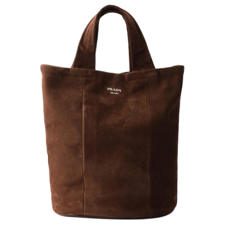 PRADA Calfskin Tote Bag, Shopping Bag, Shoulder Bag, Crossbody Bag, Handbag Women's Coffee