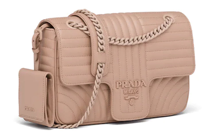 PRADA Diagramme Calfskin Shoulder Bag Crossbody Bag Women's Pink Beige