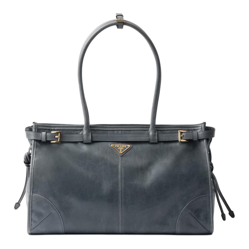 PRADA Cow Leather Shoulder Bag Tubas Women's Air Force Blue