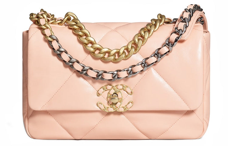 CHANEL 19Bag Lambskin Mouth Cover Bag Chain Crossbody Bag Shoulder Bag Women's Light Orange