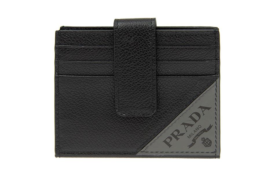 PRADA Cow Leather Card Holder Women's Gray