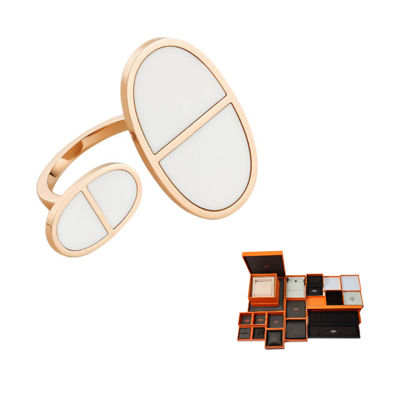 HERMES 750 Rose Gold Ceramic Rings Women's Gold