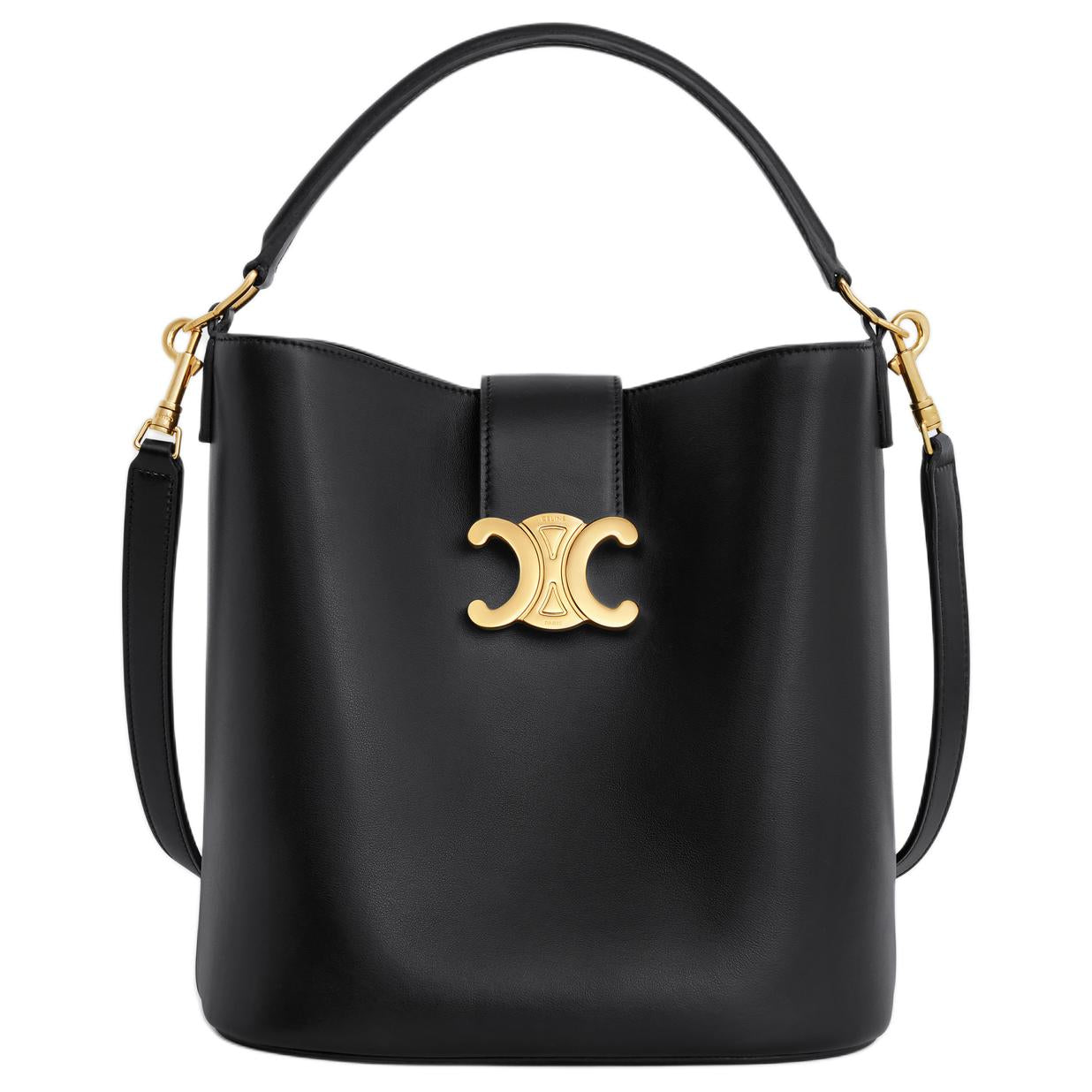 CELINE Calfskin Shoulder Bag, Crossbody Bag, Handbag Medium Size Women's Black