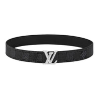 LOUIS VUITTON Canvas Leather Belts Men's Black Width: 4CM