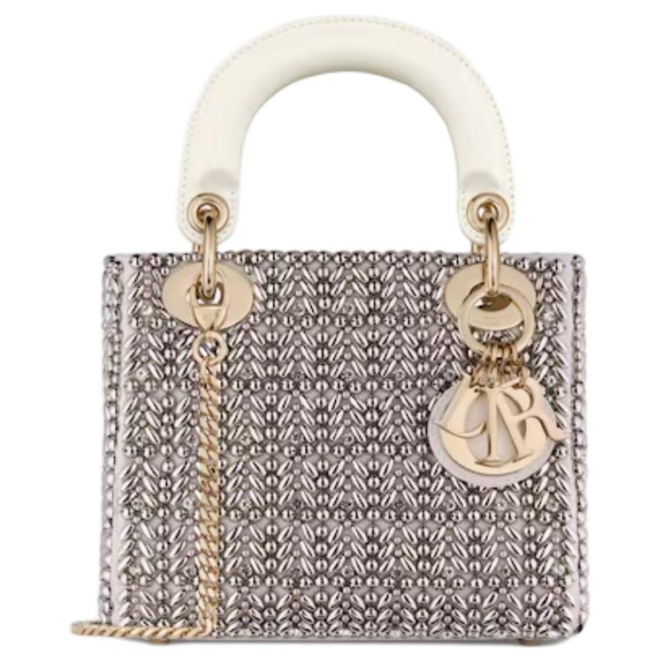 DIOR Lady Dior Latte Cotton Lady Dior Bag, Shoulder Bag, Crossbody Bag, Handbag Mini Women's Metallic