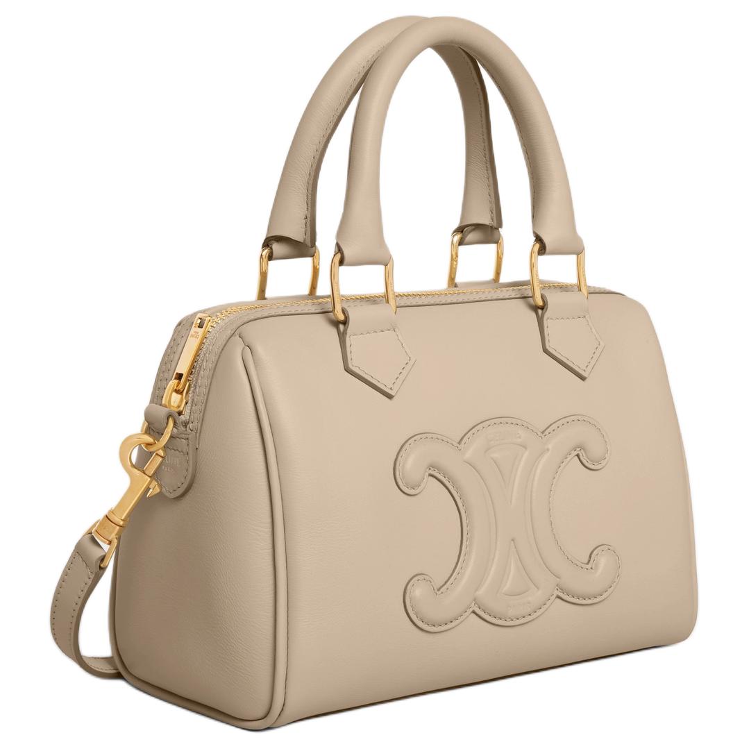 CELINE Cuir Triomphe Calfskin Boston Bag Shoulder Bag Crossbody Bag Handbag Small Size Women's Light Brown