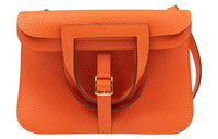 HERMES Halzan Clemence Bullock Leather Shoulder Bag Crossbody Bag Handbag Regular Women's 9J Feu Flame Orange