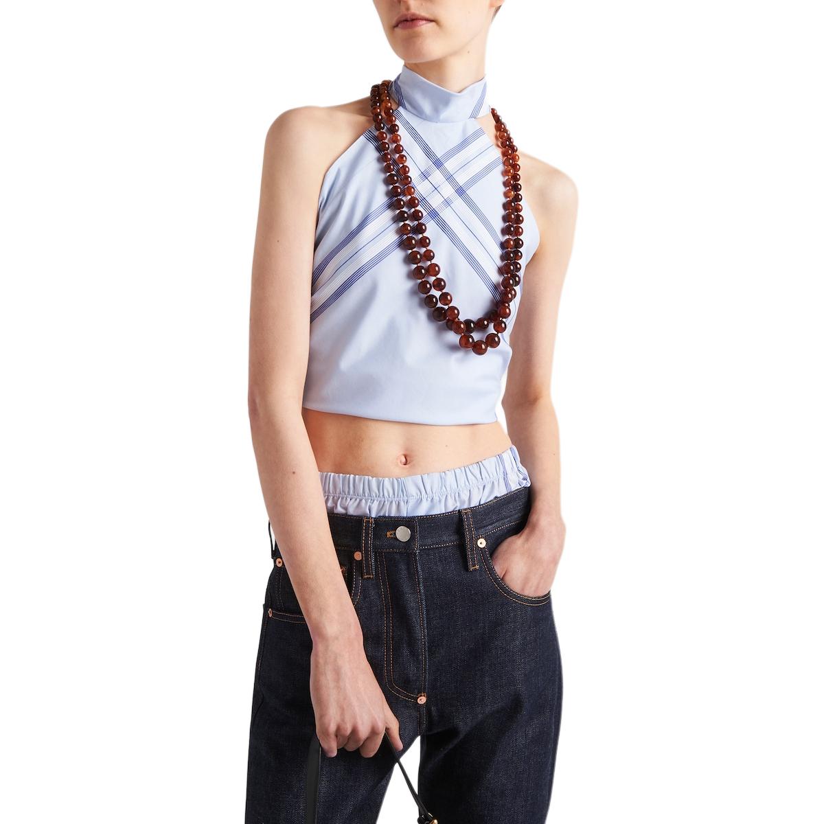 PRADA Checked Cotton Cropped Top