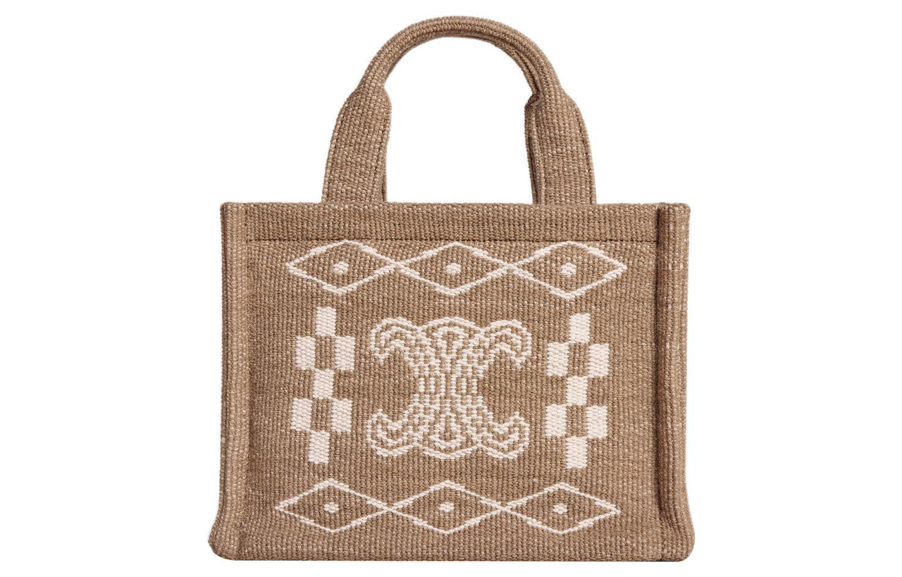 CELINE Cabas Textile, Cow Leather Tote Bag, Shopping Bag, Handbag Trumpets Women's Beige White